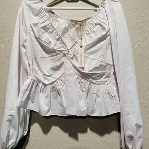 Olivaceous White Ruffled Blouse